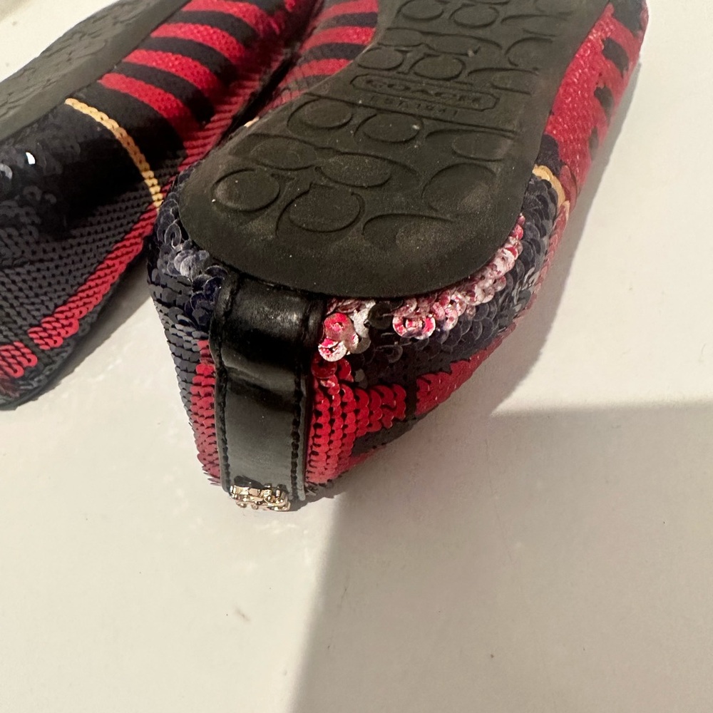 COACH Debrorah Tartan Plaid Sequin Ballet Flats Size 6.5 Red Navy Gold - Picture 10 of 11
